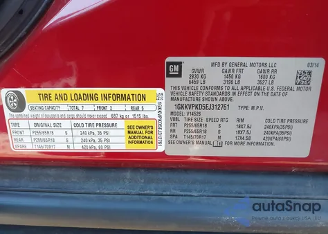 2014 GMC Acadia Sle-2 from USA, damaged, VIN 1GKKVPKD5EJ312761